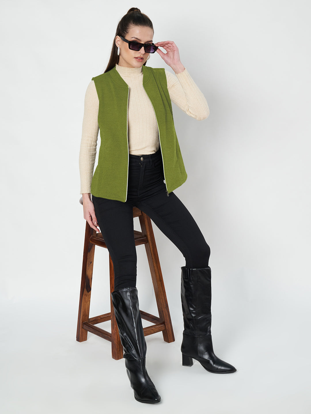 Henley Collar Sleeveless Fleece Zip Detail Tailored Jacket