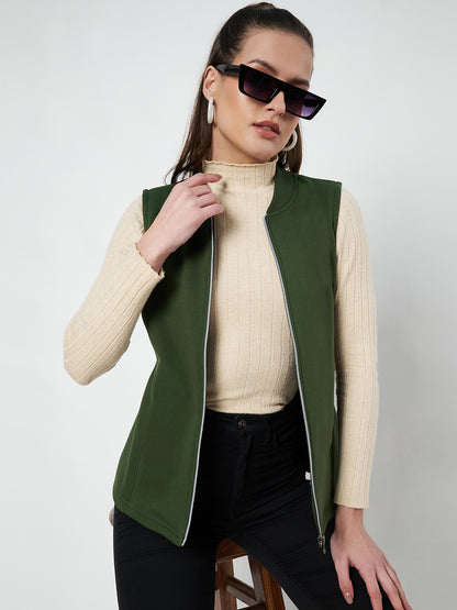 Henley Collar Sleeveless Fleece Zip Detail Tailored Jacket