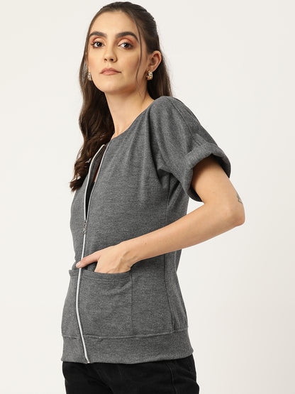 Collarless Solid Fleece Casual Bomber Jacket