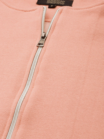 Collarless Solid Fleece Casual Bomber Jacket