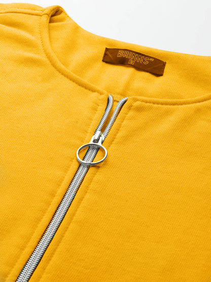 Collarless Solid Fleece Casual Bomber Jacket