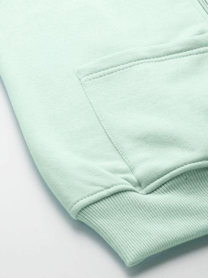 Collarless Solid Fleece Casual Bomber Jacket