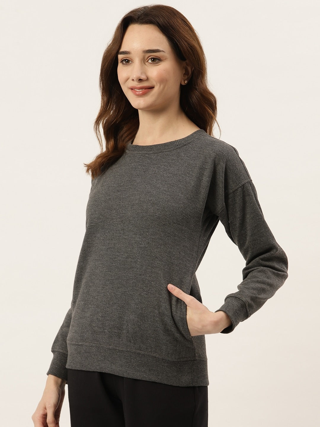Solid Fleece Pullover Sweatshirt with Pockets