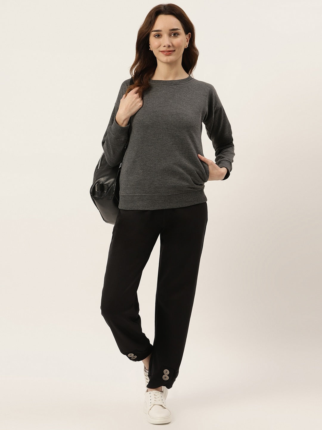 Solid Fleece Pullover Sweatshirt with Pockets
