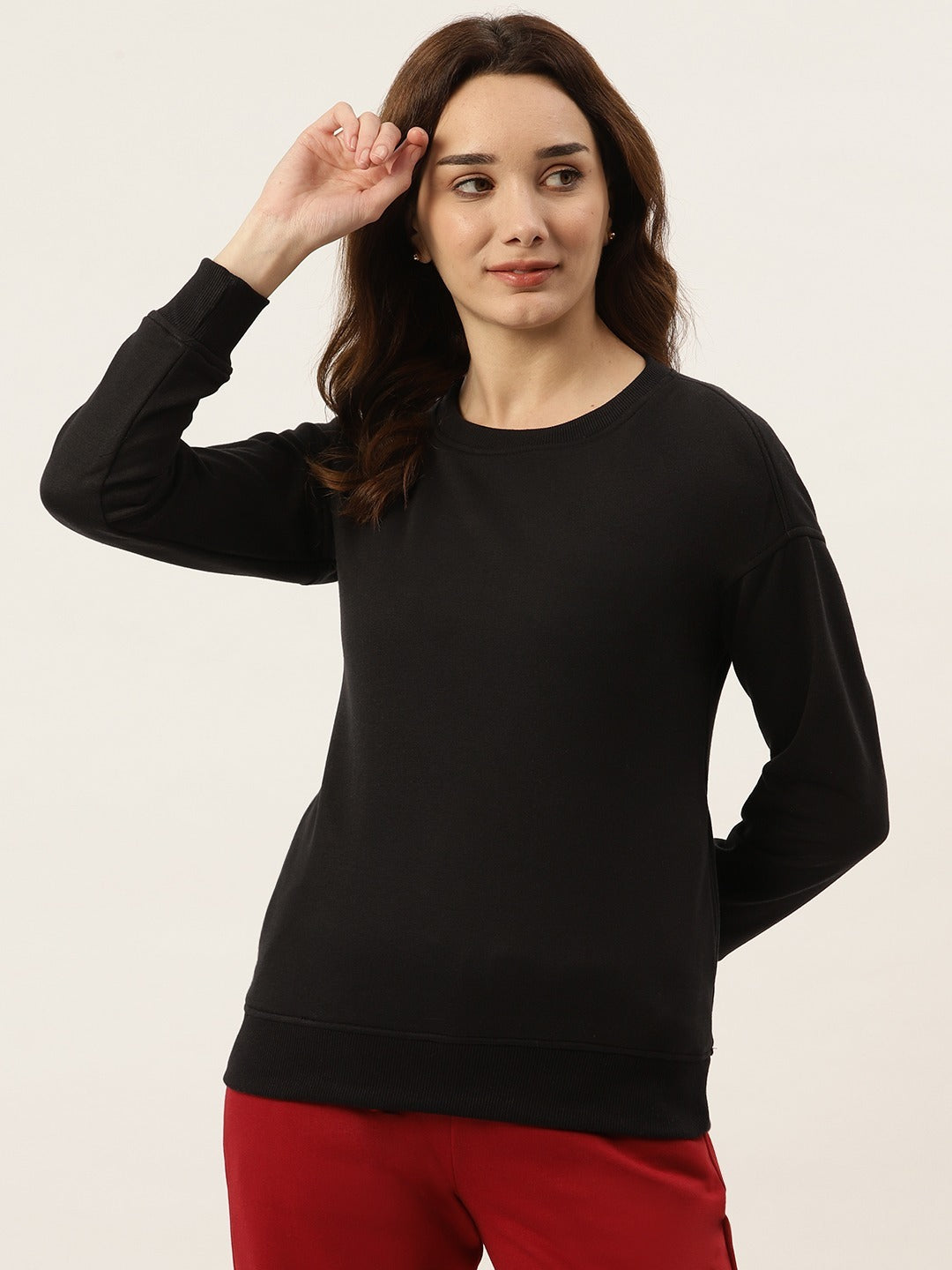 Solid Fleece Pullover Sweatshirt with Pockets