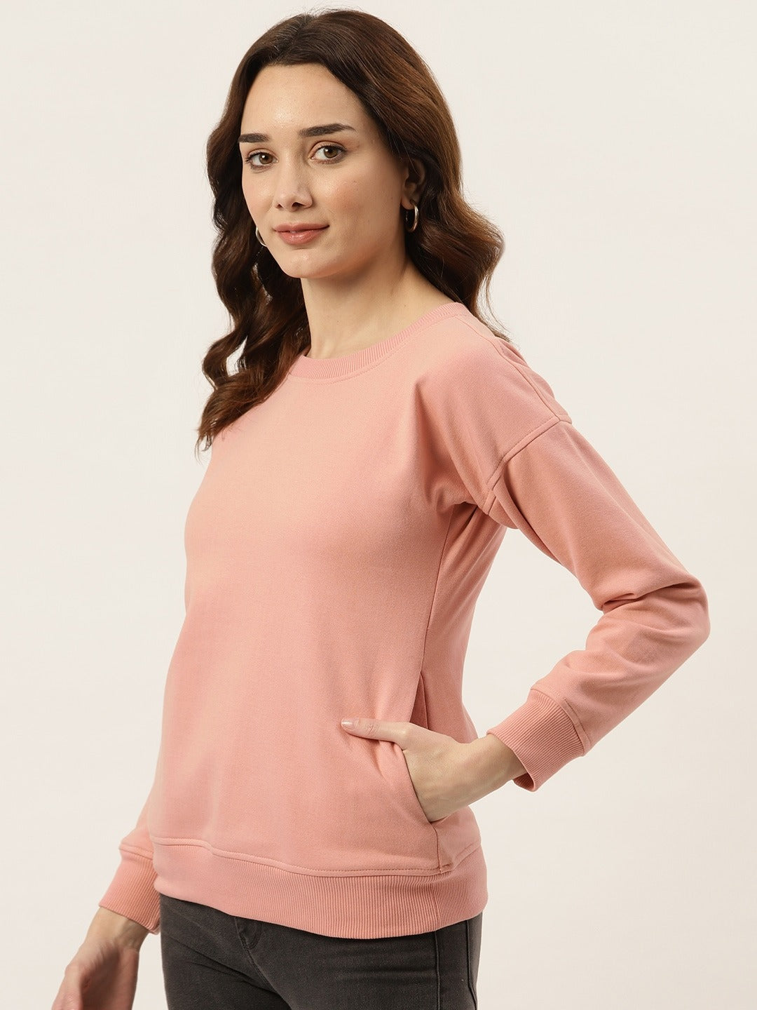 Solid Fleece Pullover Sweatshirt with Pockets