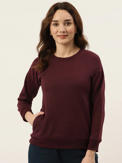 Solid Fleece Pullover Sweatshirt with Pockets