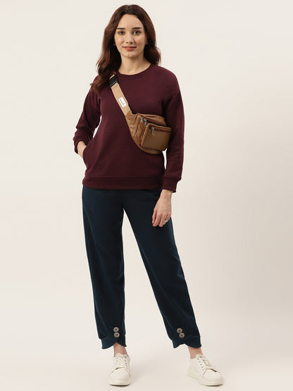 Solid Fleece Pullover Sweatshirt with Pockets
