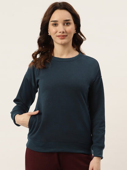 Solid Fleece Pullover Sweatshirt with Pockets