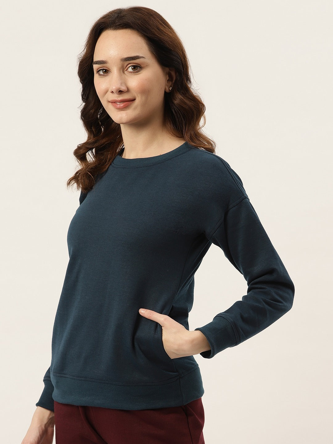 Solid Fleece Pullover Sweatshirt with Pockets
