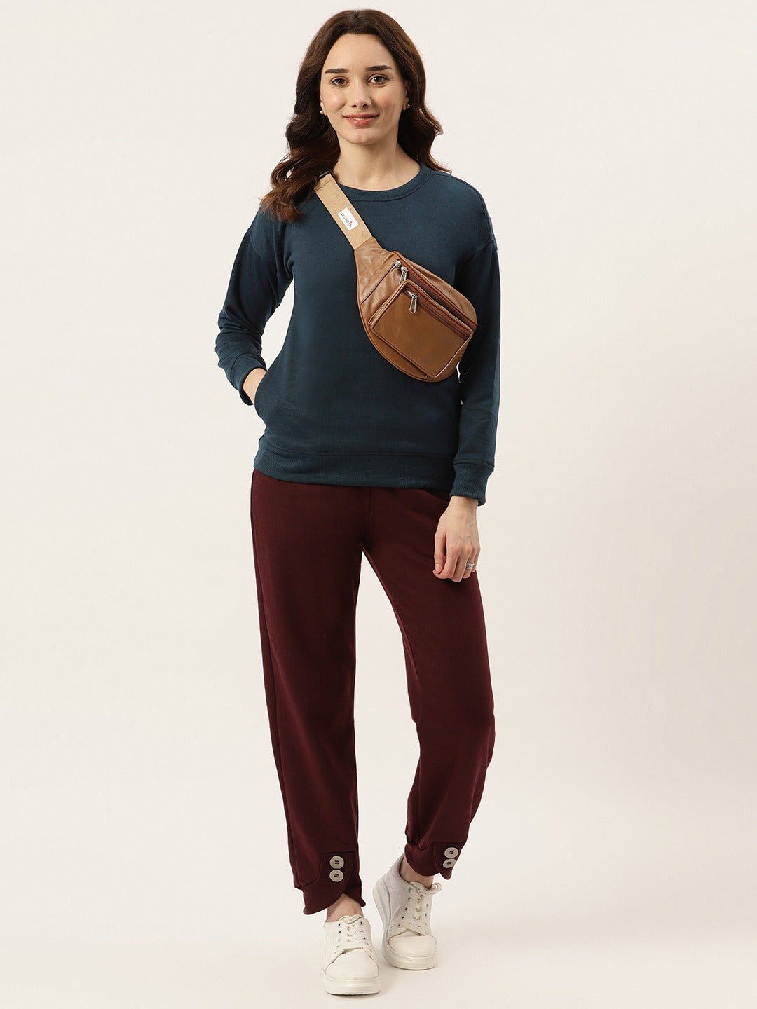 Solid Fleece Pullover Sweatshirt with Pockets