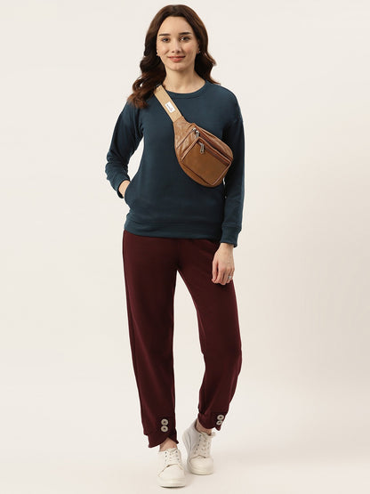 Solid Fleece Pullover Sweatshirt with Pockets