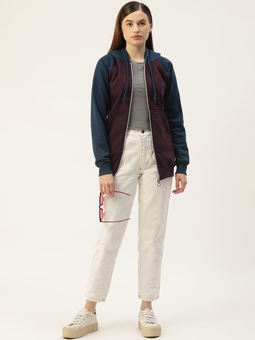 Colourblocked Fleece Hooded Sweatshirt