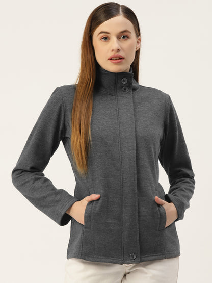 Mock Collar Fleece Front-Open Sweatshirt