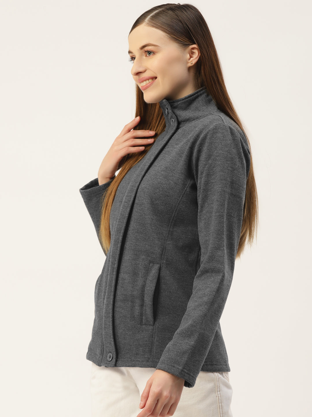 Mock Collar Fleece Front-Open Sweatshirt