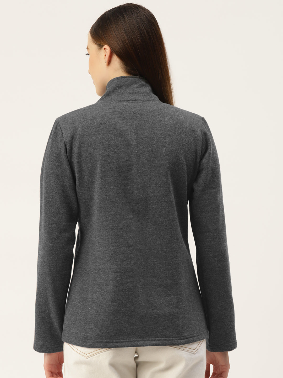 Mock Collar Fleece Front-Open Sweatshirt