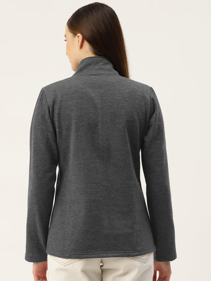 Mock Collar Fleece Front-Open Sweatshirt