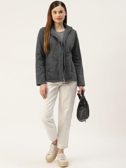 Mock Collar Fleece Front-Open Sweatshirt