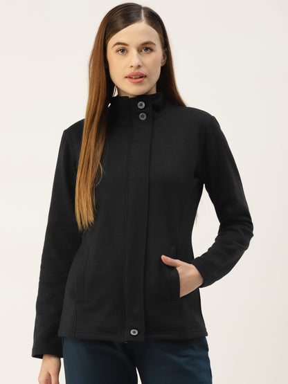 Mock Collar Fleece Front-Open Sweatshirt