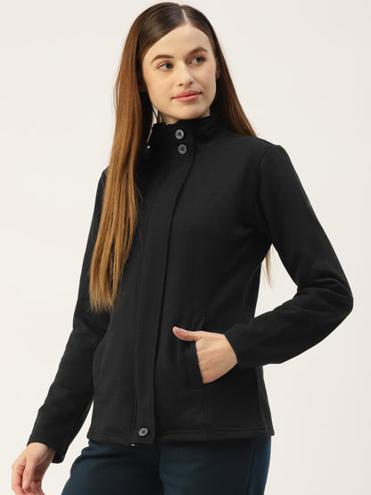 Mock Collar Fleece Front-Open Sweatshirt