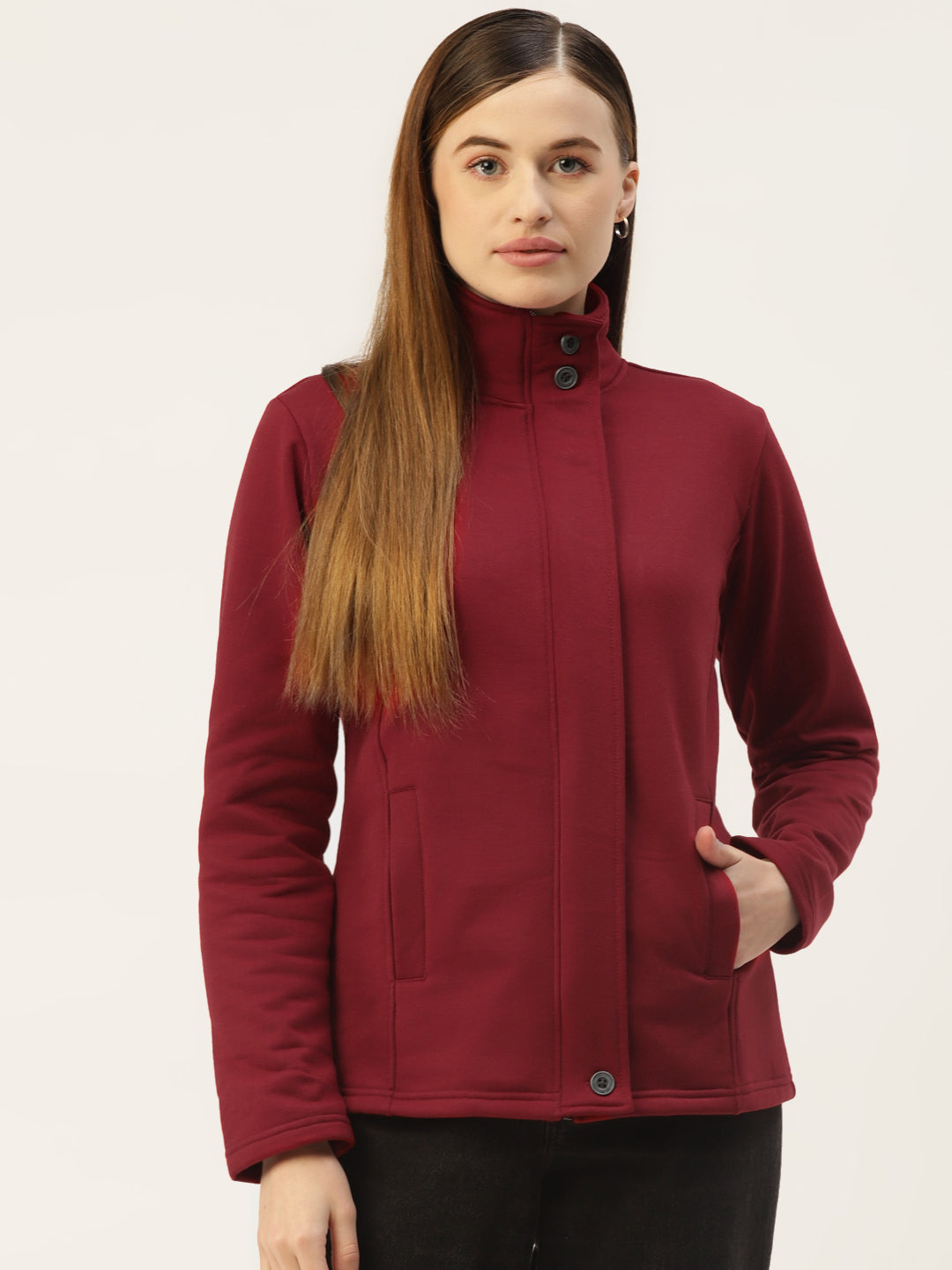Mock Collar Fleece Front-Open Sweatshirt