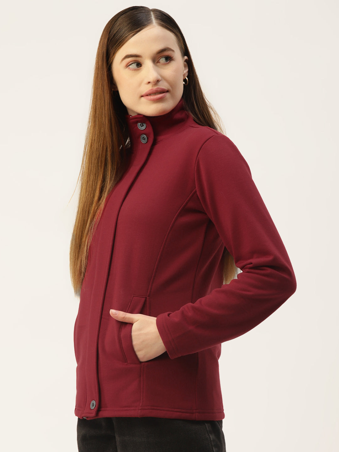 Mock Collar Fleece Front-Open Sweatshirt