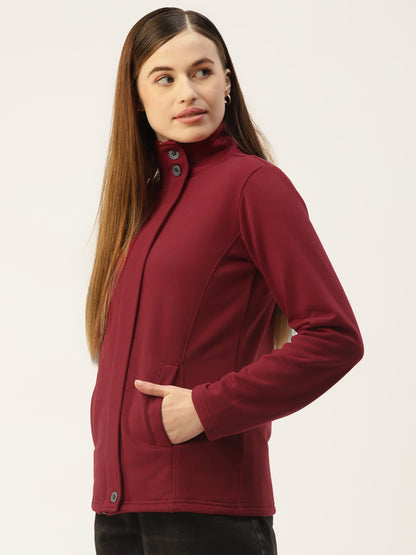 Mock Collar Fleece Front-Open Sweatshirt