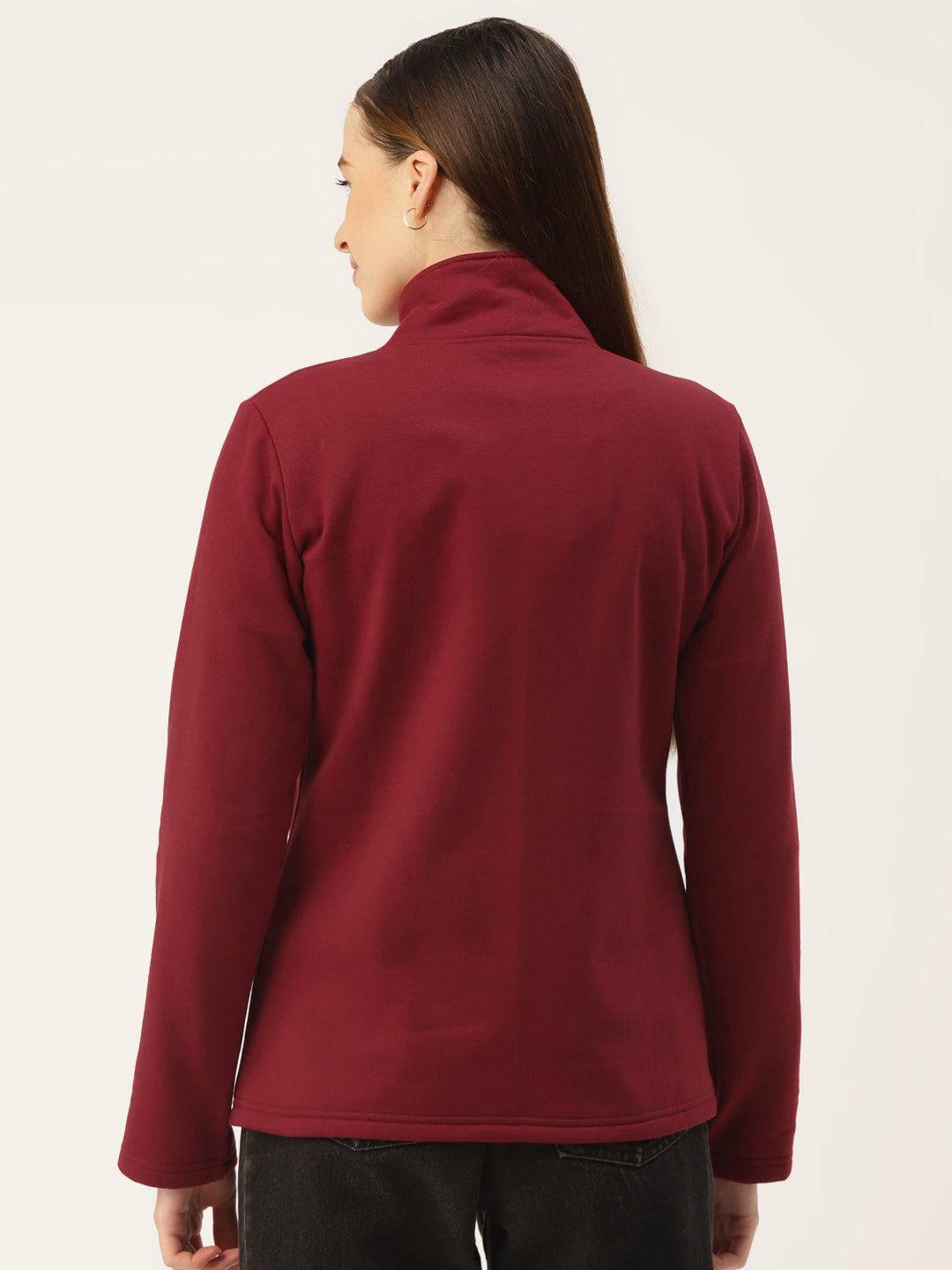 Mock Collar Fleece Front-Open Sweatshirt