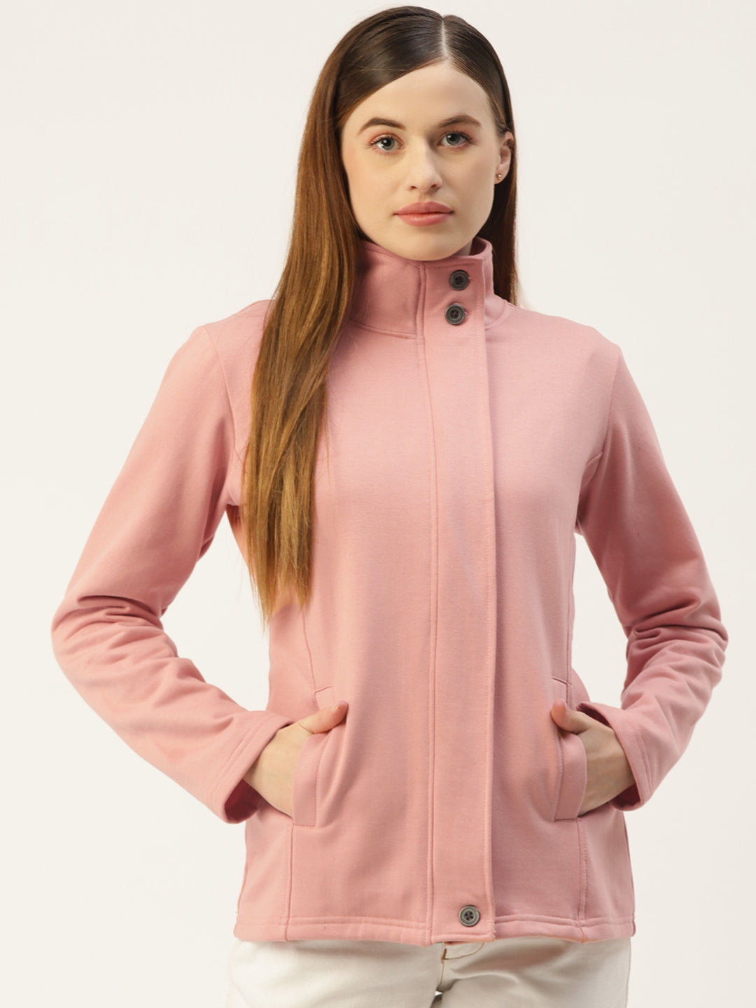 Mock Collar Fleece Front-Open Sweatshirt