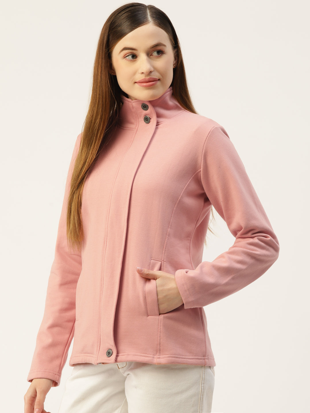 Mock Collar Fleece Front-Open Sweatshirt