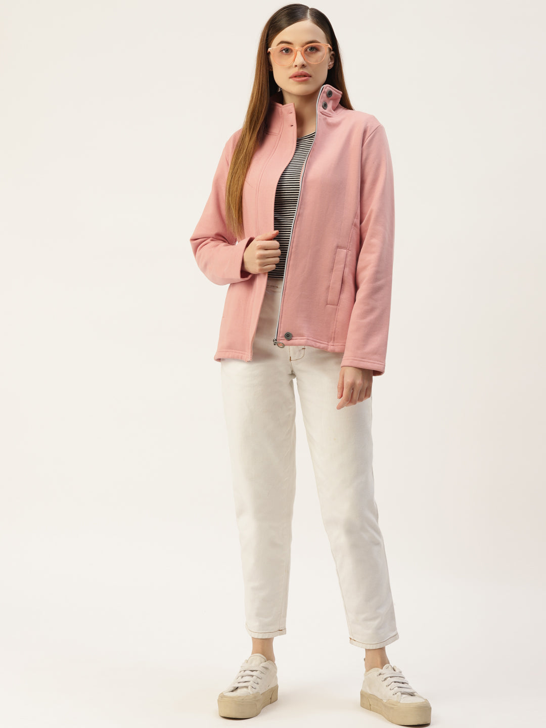 Mock Collar Fleece Front-Open Sweatshirt