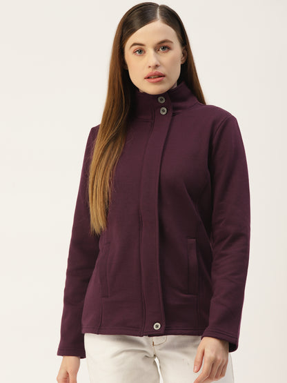 Mock Collar Fleece Front-Open Sweatshirt