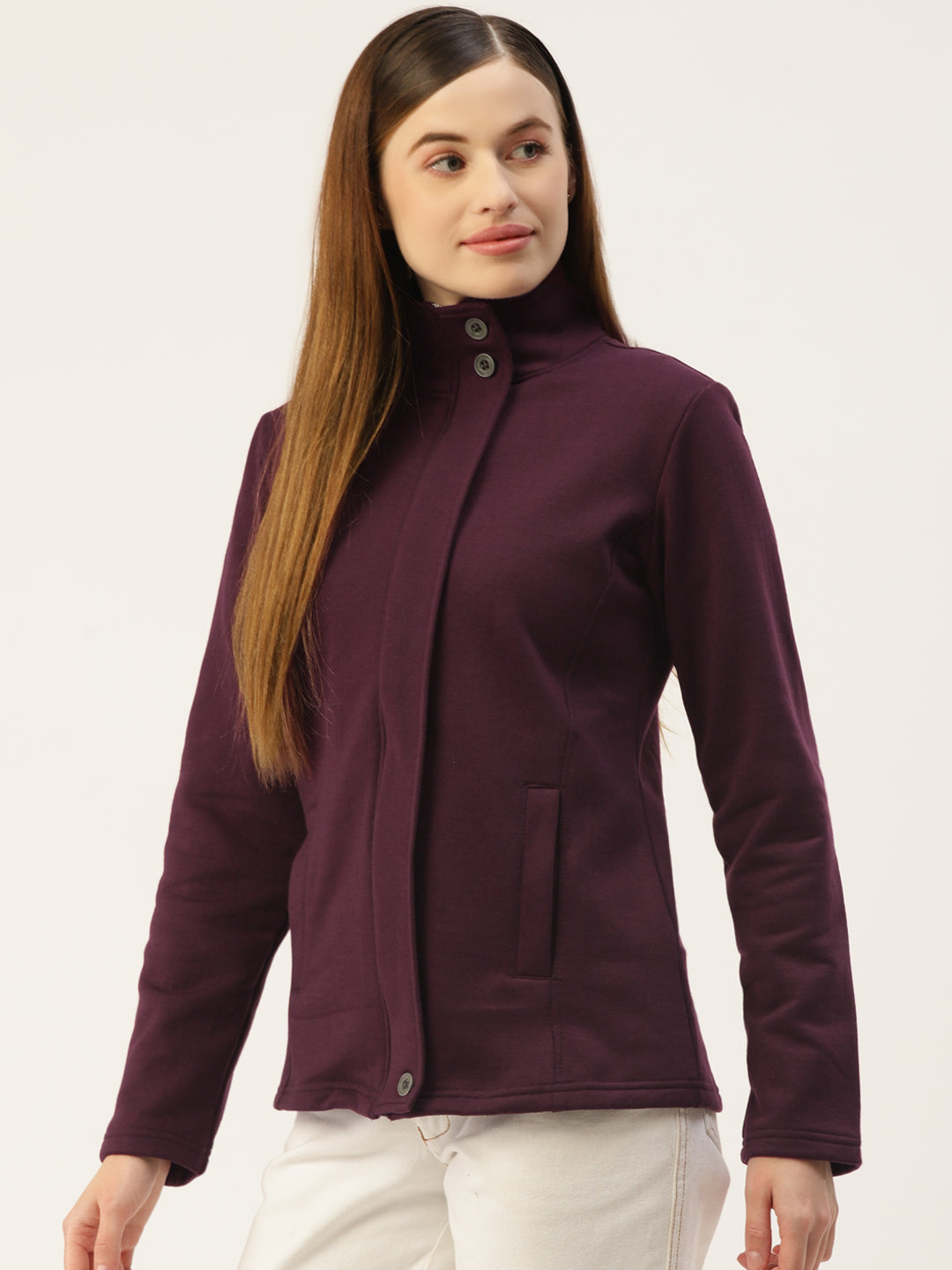 Mock Collar Fleece Front-Open Sweatshirt