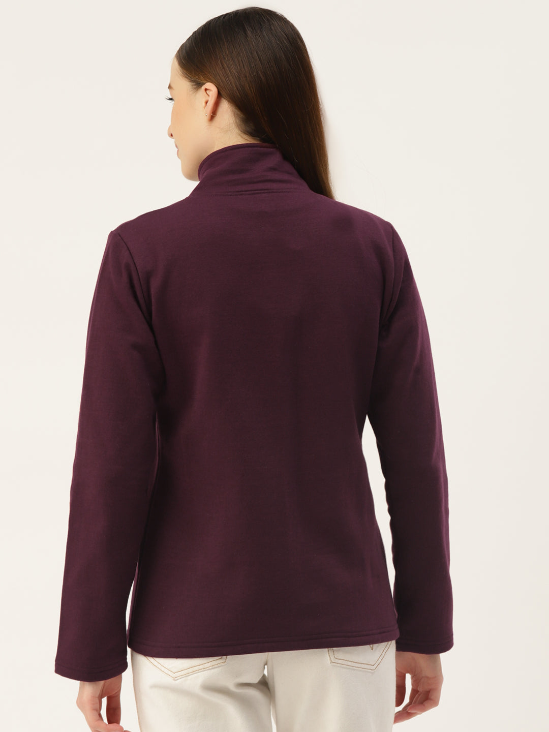 Mock Collar Fleece Front-Open Sweatshirt
