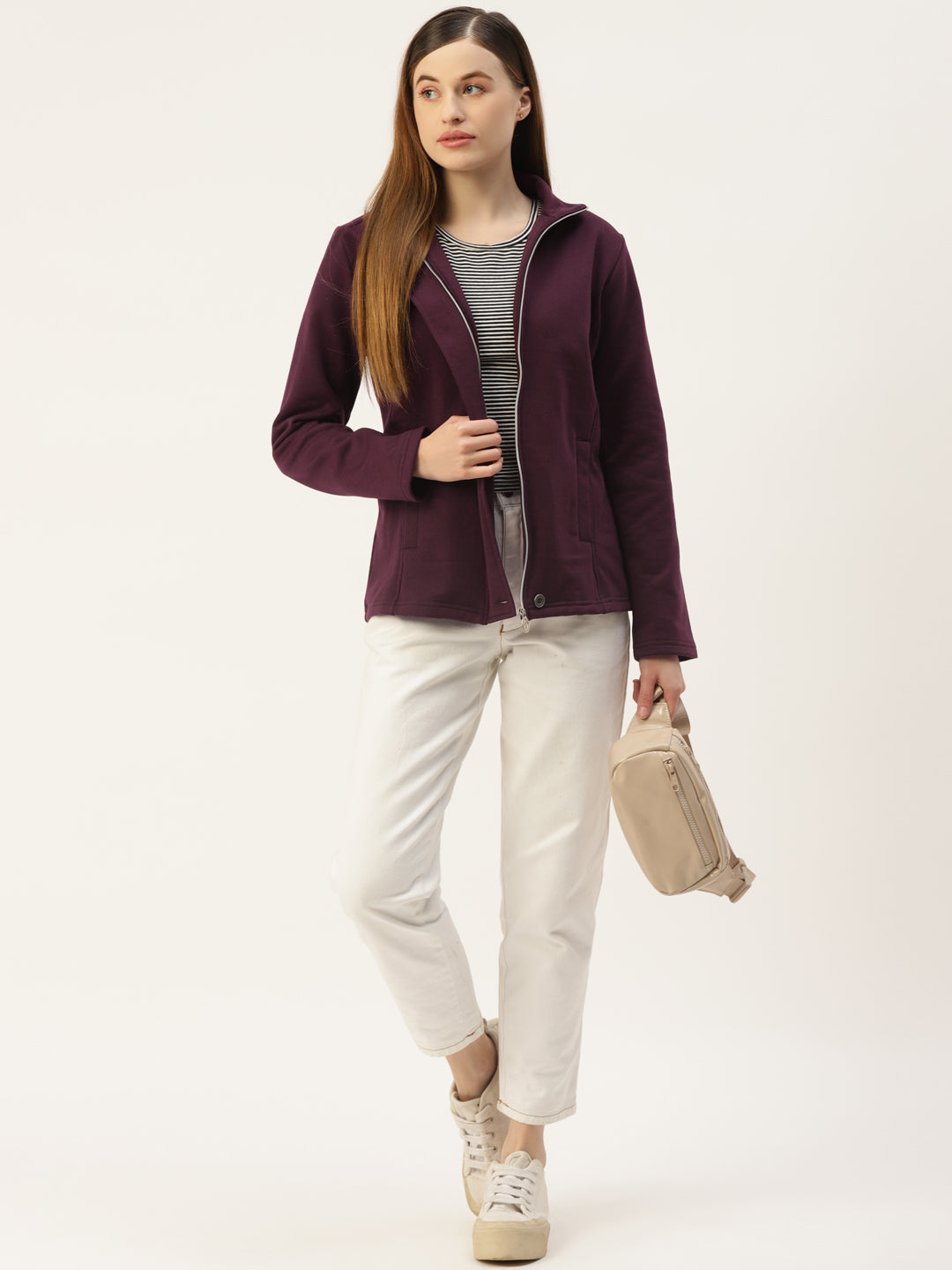 Mock Collar Fleece Front-Open Sweatshirt