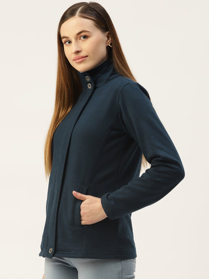 Mock Collar Fleece Front-Open Sweatshirt