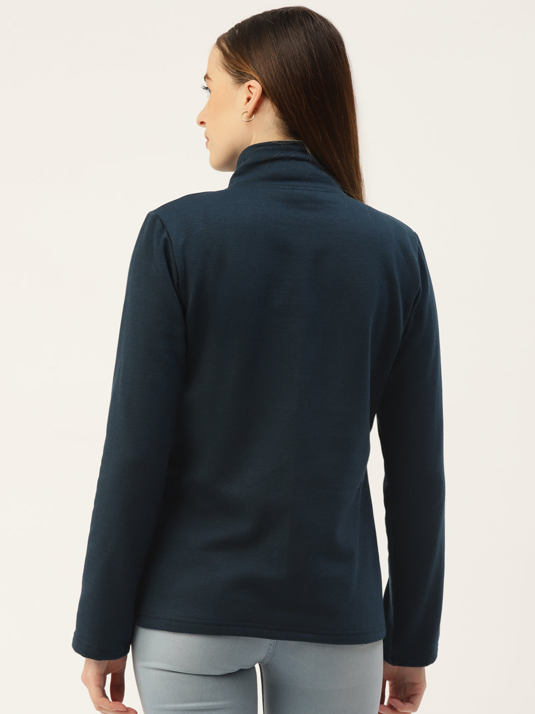 Mock Collar Fleece Front-Open Sweatshirt