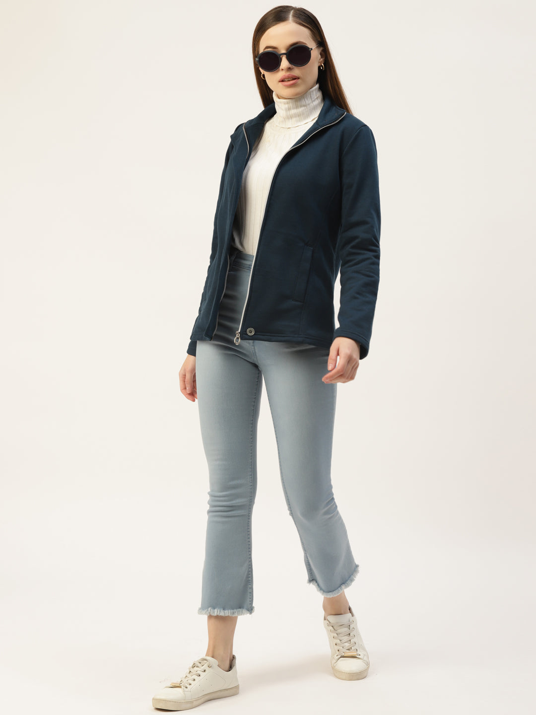 Mock Collar Fleece Front-Open Sweatshirt