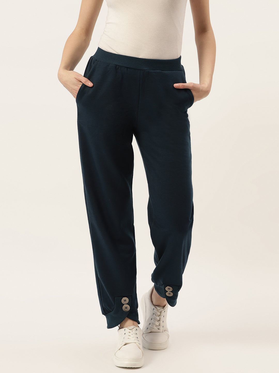 Women Navy Blue Fleece Joggers