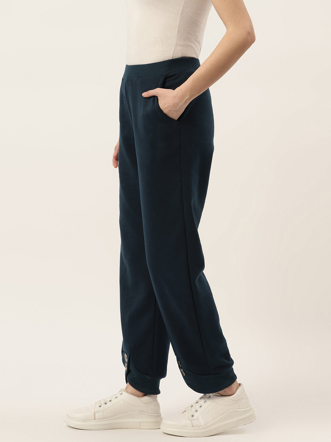 Women Navy Blue Fleece Joggers