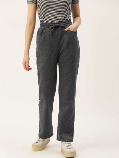 Solid Relaxed Straight Fit PolyCotton Fleece Trousers