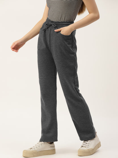 Solid Relaxed Straight Fit PolyCotton Fleece Trousers