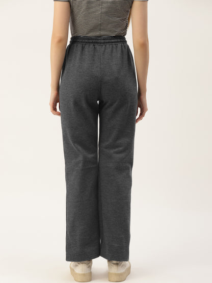 Solid Relaxed Straight Fit PolyCotton Fleece Trousers