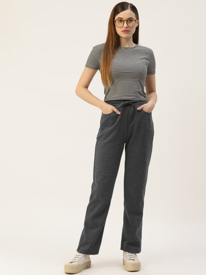 Solid Relaxed Straight Fit PolyCotton Fleece Trousers