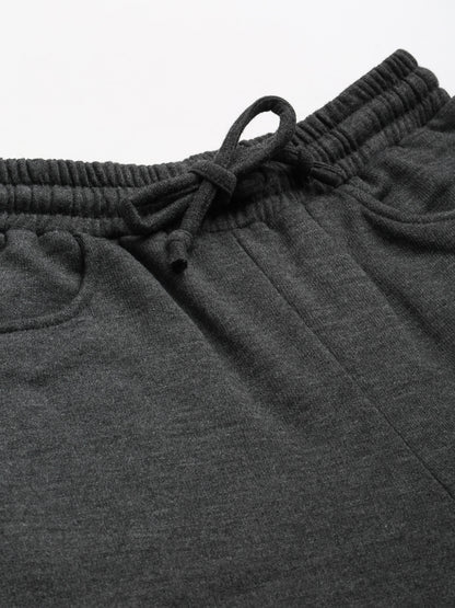 Solid Relaxed Straight Fit PolyCotton Fleece Trousers