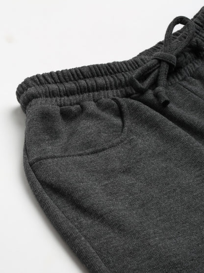 Solid Relaxed Straight Fit PolyCotton Fleece Trousers