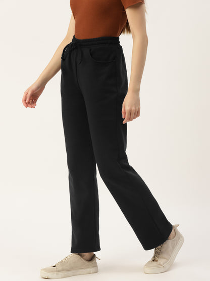 Solid Relaxed Straight Fit PolyCotton Fleece Trousers