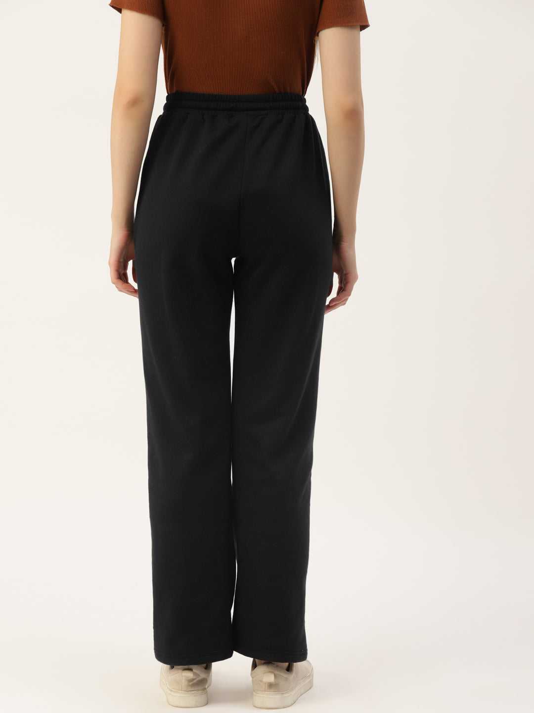 Solid Relaxed Straight Fit PolyCotton Fleece Trousers