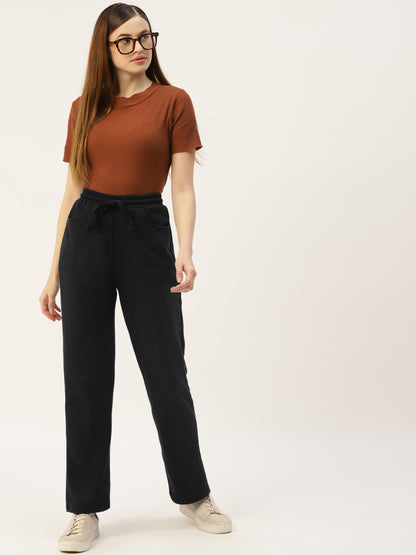 Solid Relaxed Straight Fit PolyCotton Fleece Trousers