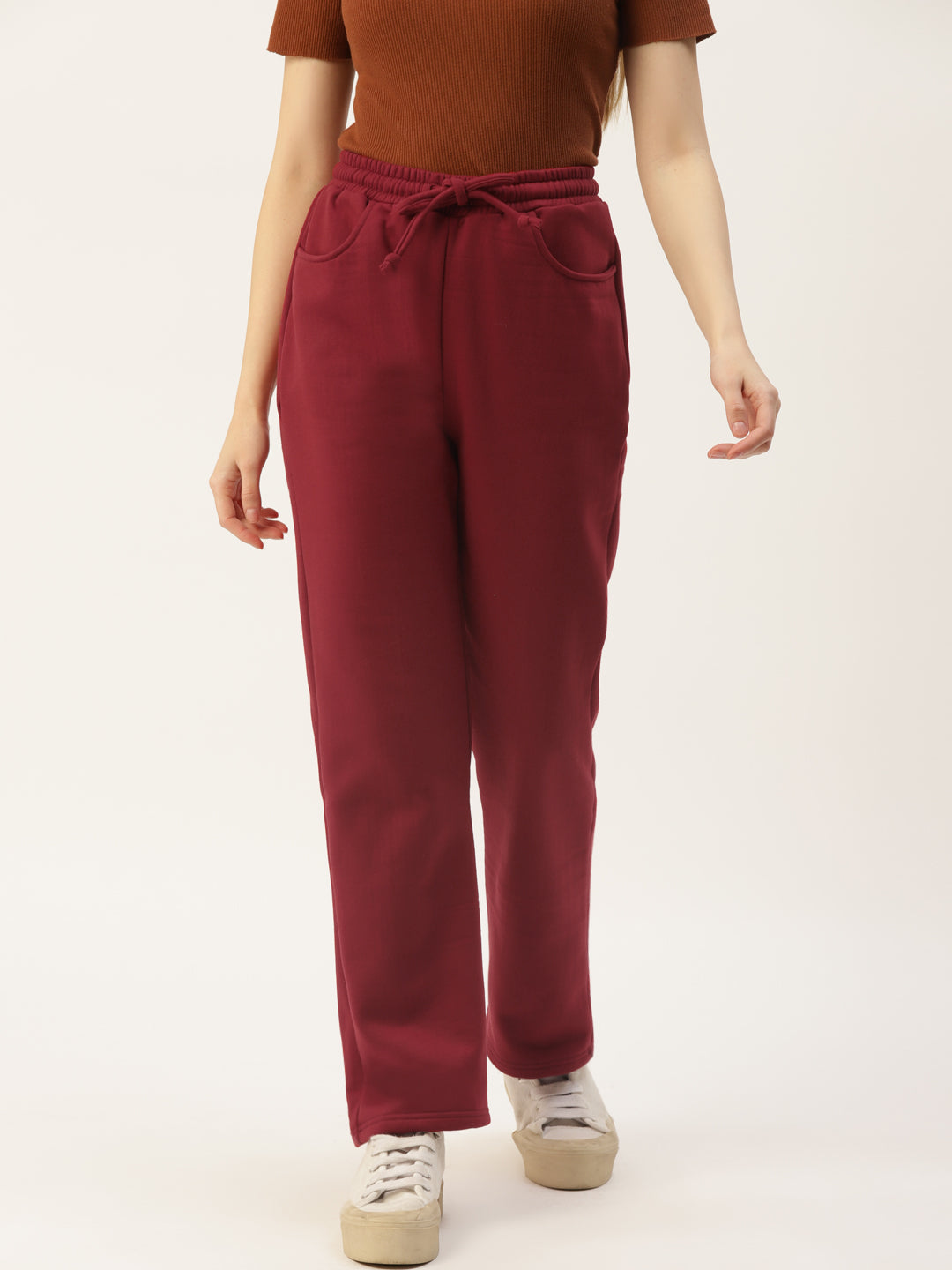 Solid Relaxed Straight Fit PolyCotton Fleece Trousers